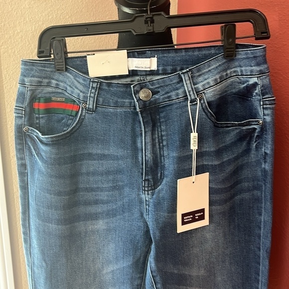 NEW KOKO Insert Flare Jeans with Green Red Trim - Picture 4 of 12